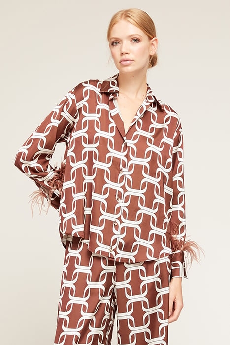 CHAIN PATTERNED SATIN SHIRT WITH FEATHERS NATURAL 1