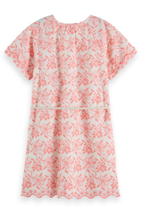 ALL-OVER EMBROIDERED & BELTED DRESS NEON FLOWER 2