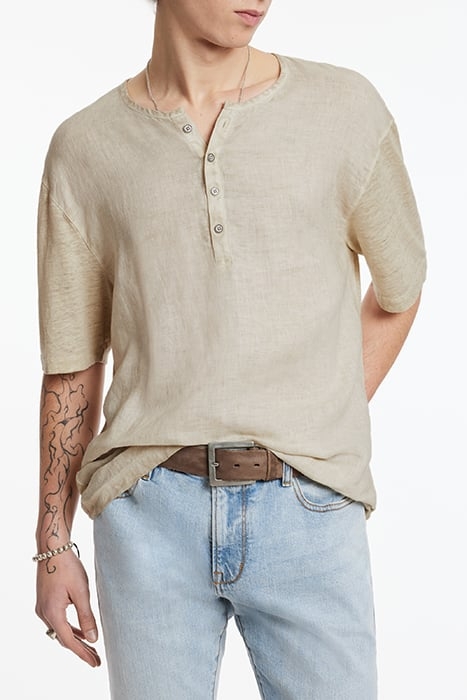 DYER REGULAR FIT SS HENLEY WITH WOVEN PA OAT 1