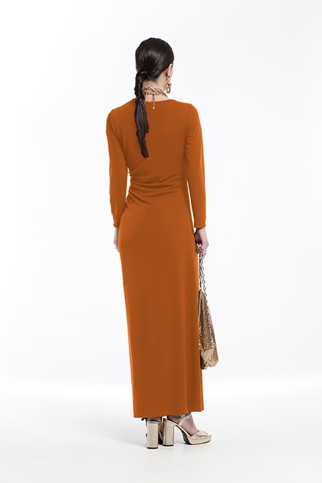 SMOOTH KNIT LONG DRESS WITH ASYMMETRIC NECKLINE ORANGE 2