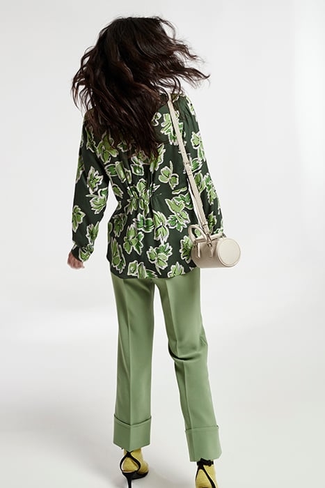 FLOWER PRINT SHIRT WITH FRONT GATHER GREEN 2