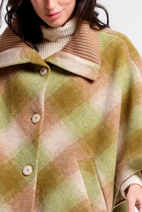 WOOL CHECK LUNES CAPE WITH BUTTONS GREEN 6