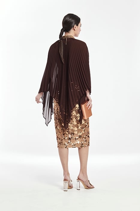 CHIFFON PLEATED CAPE BROWN 2