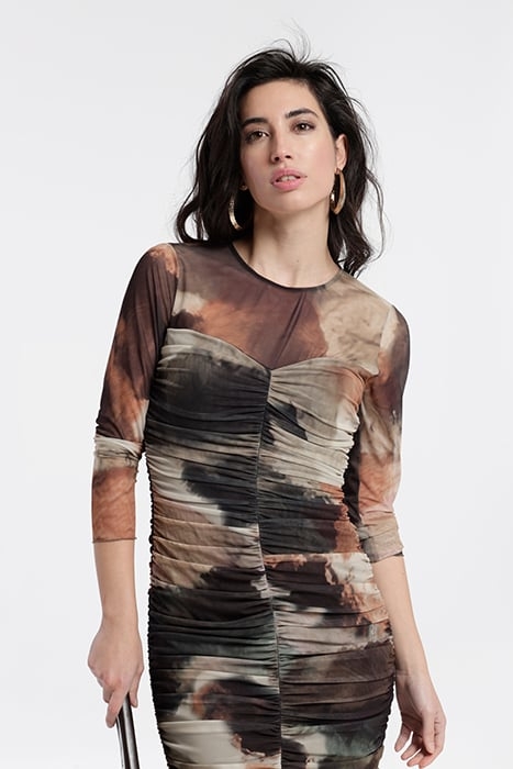 PRINTING TULLE DRAPEED DRESS MULTICOLOR 5