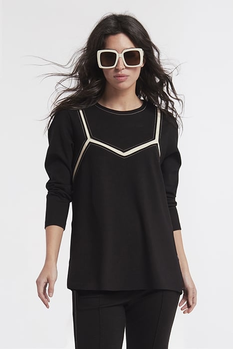 LIGHT PONTE DI ROMA KNIT INTARSIA T SHIRT BLACKSAND 1