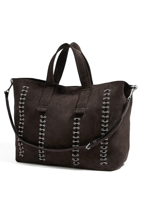 L CHARCOAL SPLIT LEATHER SHOPPER BAG 2