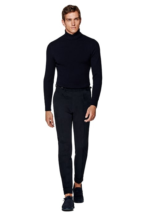 NAVY SLIM LEG TAPERED TROUSERS 3