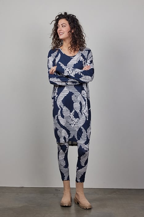 COMFY LOOSE DRESS PRINTED 3/4 DARKBLUE WITH DANCING DOTS PRI 1