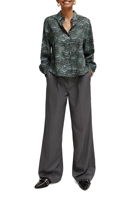 PRINTED BALLOON SLEEVE SHIRT FEATHER BOTTLE GREEN 3