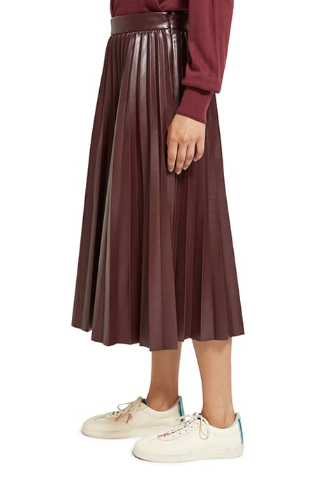 FAUX LEATHER PLEATED HIGH RISE MIDI SKIRT BORDEAUX 5