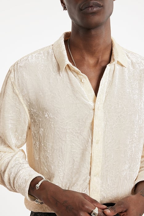 CRINKLED VELVET SLIM SHIRT WHITE 3
