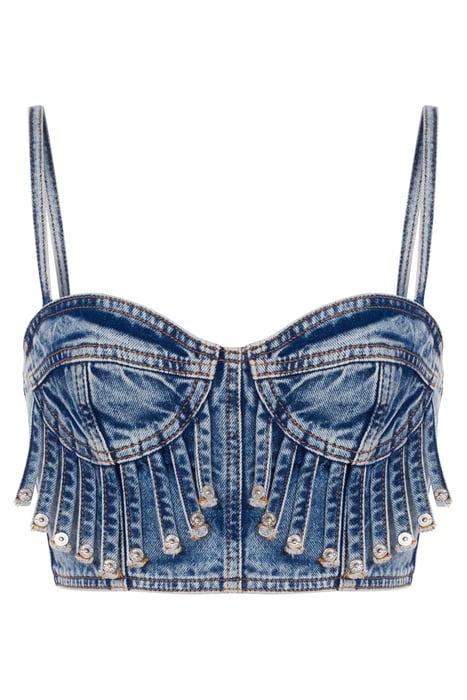 RECYCLED DENIM CROP TOP WITH FRINGES BLUE 3