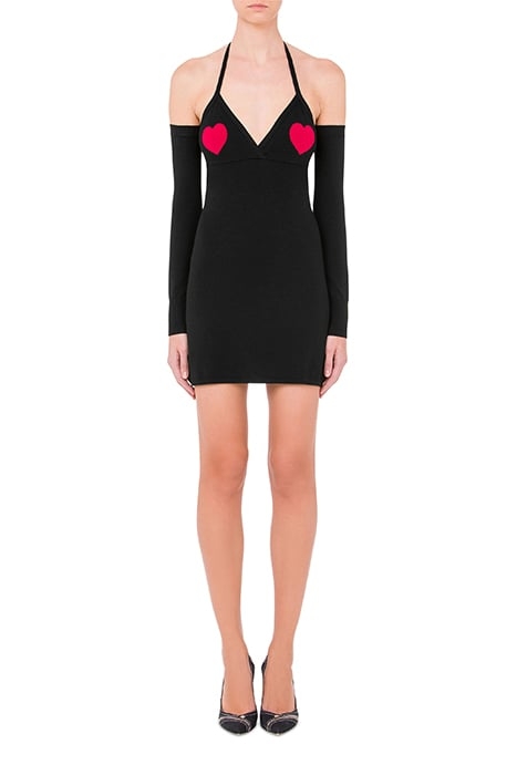 RED HEARTS STRETCH VISCOSE DRESS BLACK 1