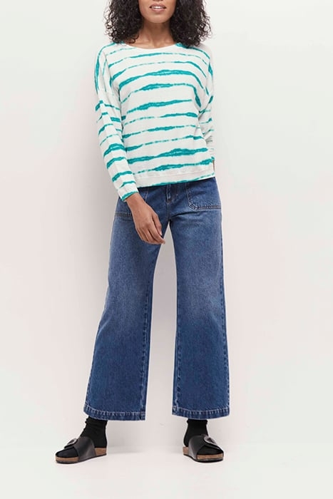 TECLA - JUNGLE GREEN KNITTED JUMPER WITH FUZZY STRIPE PATTER 3