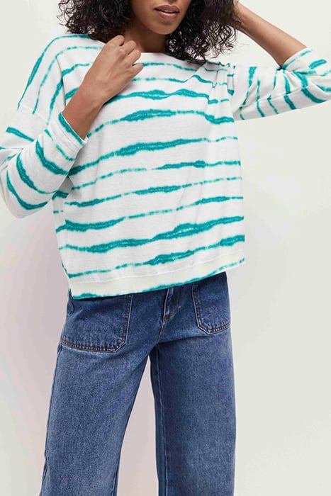 TECLA - JUNGLE GREEN KNITTED JUMPER WITH FUZZY STRIPE PATTER 1