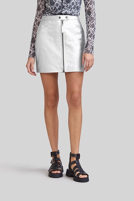 SILVER LEATHER ZIPPED SHORT SKIRT 1