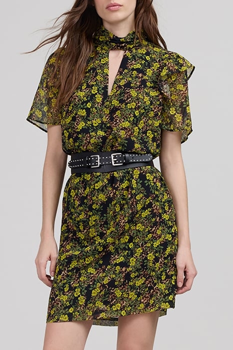 BLACK RECYCLED DRESS WITH FLORAL LEOPARD PRINT 1