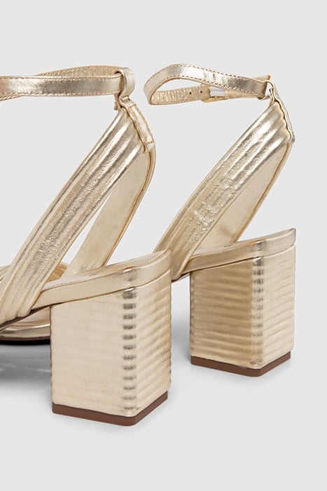 METALLIC GOLD LEATHER HEELED SANDALS 6