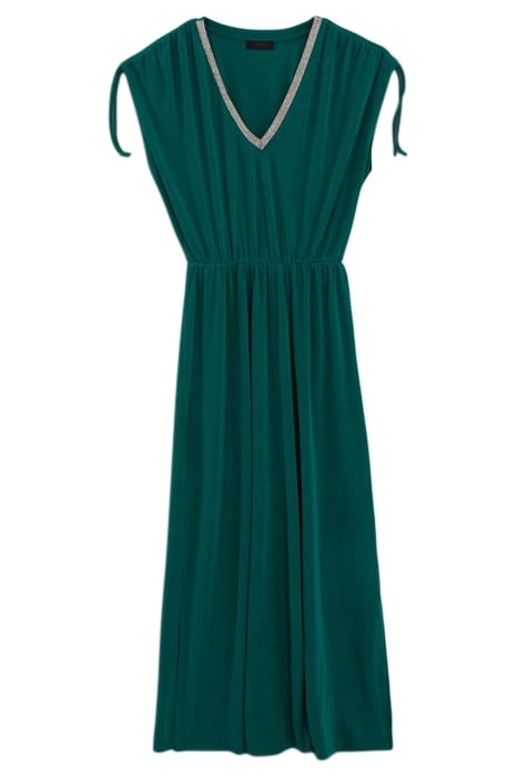 EMERALD BEADED V-NECK LONG DRESS 3