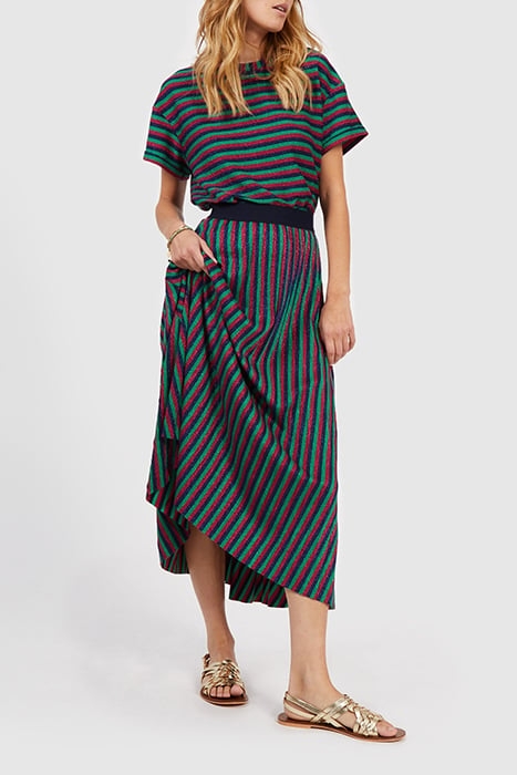 GLITTERY MAGENTA LONG SKIRT WITH COLOURED STRIPES 1