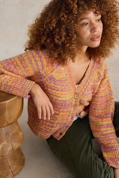 CINDY SPACE DYE CARDI ORANGE MULTI 3