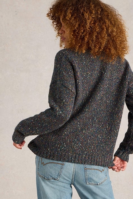 TEXTURED V NECK JUMPER TEAL MULTI 4