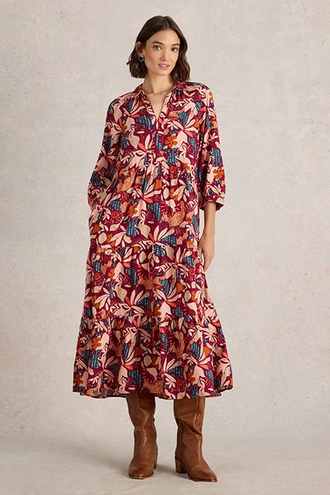 VIRGINIA TIERED SHIRT DRESS PLUM PRINT 1
