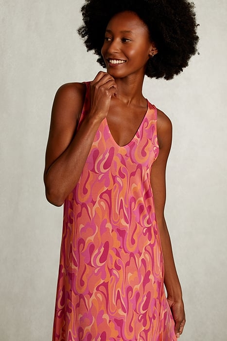 MULTI SLEEVELESS VISCOSE V-NECK DRESS PINK 4