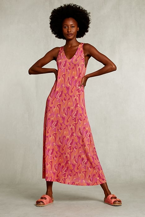 MULTI SLEEVELESS VISCOSE V-NECK DRESS PINK 1