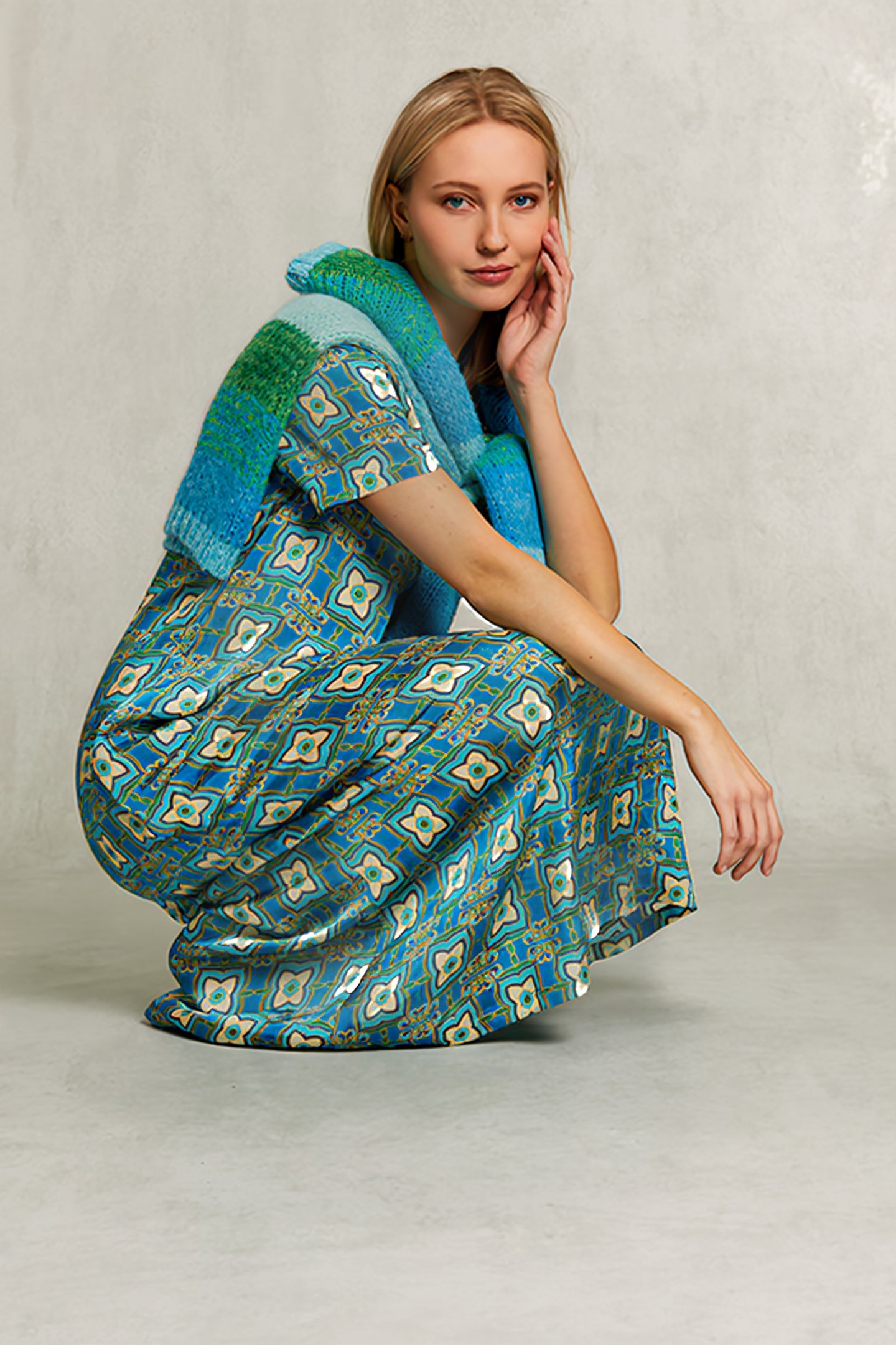 MULTI LONG STRAIGHT FANTASY DRESS BLUE 3