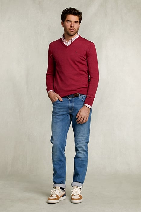 CUSTOM FIT MERINO V-NECK PULLOVER FRENCH BONBON MIX RED 3