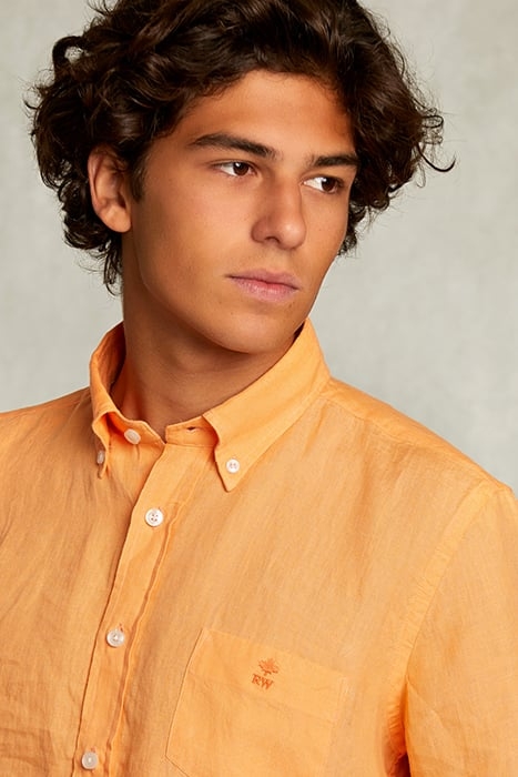CUSTOM FIT LINEN SHIRT SHORT SLEEVES STARFISH ORANGE 4