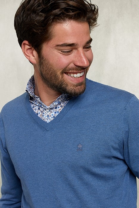 BASIC V-NECK PULLOVER DARK DENIM MIX BLUE 3