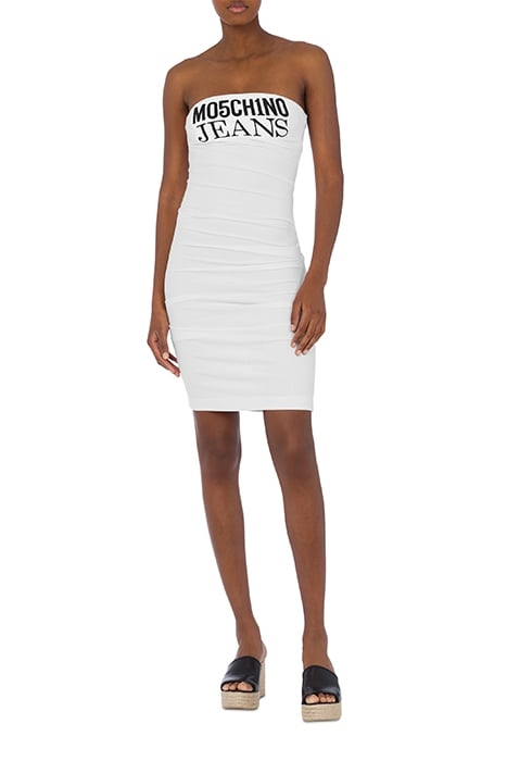 DRAPED DRESS IN LOGO PRINT COTTON WHITE 1