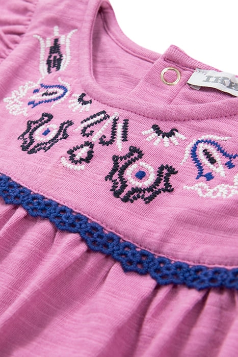 BABY GIRLS' MAUVE ORGANIC COTTON ETHNIC EMBROIDERY T-SHIRT 4