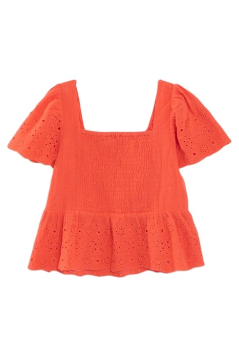 GIRLS’ RED SQUARE NECK TOP WITH EYELET EMBROIDERY 2