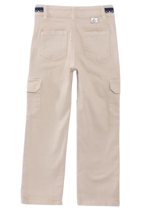 GIRLS' ECRU CARGO JEANS WITH EMBROIDERED BRAID 2