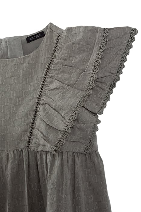 GIRLS’ KHAKI JACQUARD FABRIC DRESS WITH RUFFLED SLEEVES 4