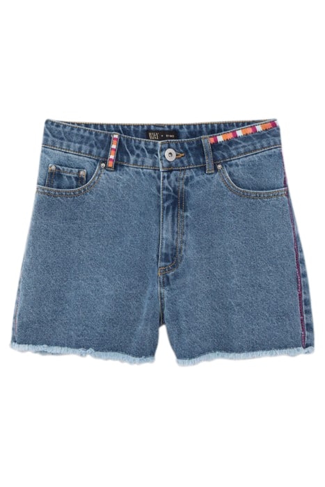 GIRLS’ BLUE WATERLESS DENIM SHORTS, EMBROIDERED DETAIL 1