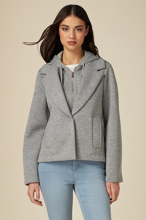 SCUBA FABRIC COAT WITH HOOD GREY 1