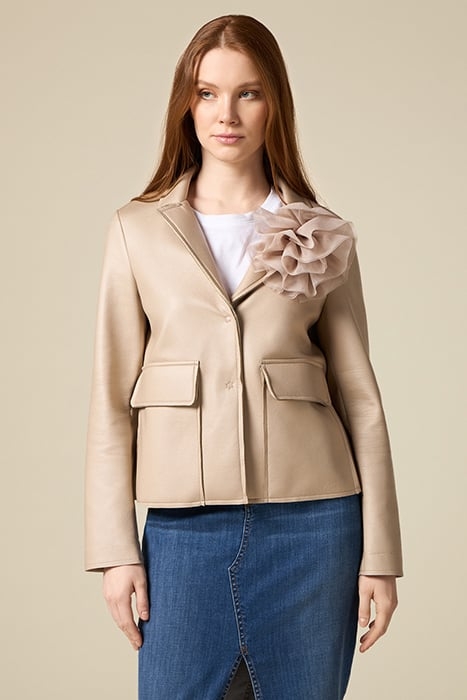 SHORT PEA COAT WITH JUMBO BROOCH NATURAL 1