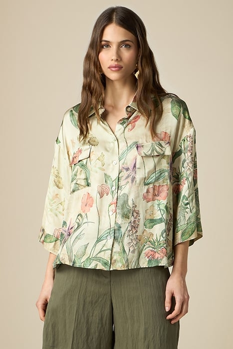 PATTERNED ECO-FRIENDLY SATIN BOXY-CUT SHIRT GREEN 1