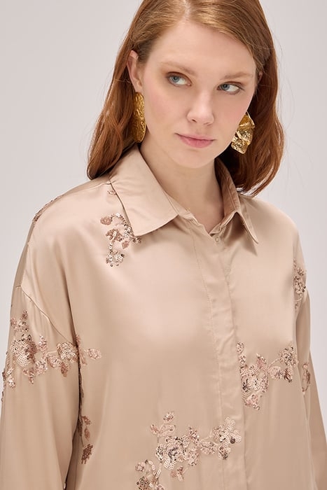 SATIN SHIRT WITH SEQUIN EMBROIDERY BEIGE 4