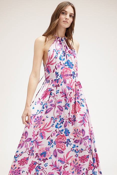 FLORAL PATTERN HALTERNECK DRESS RED 5