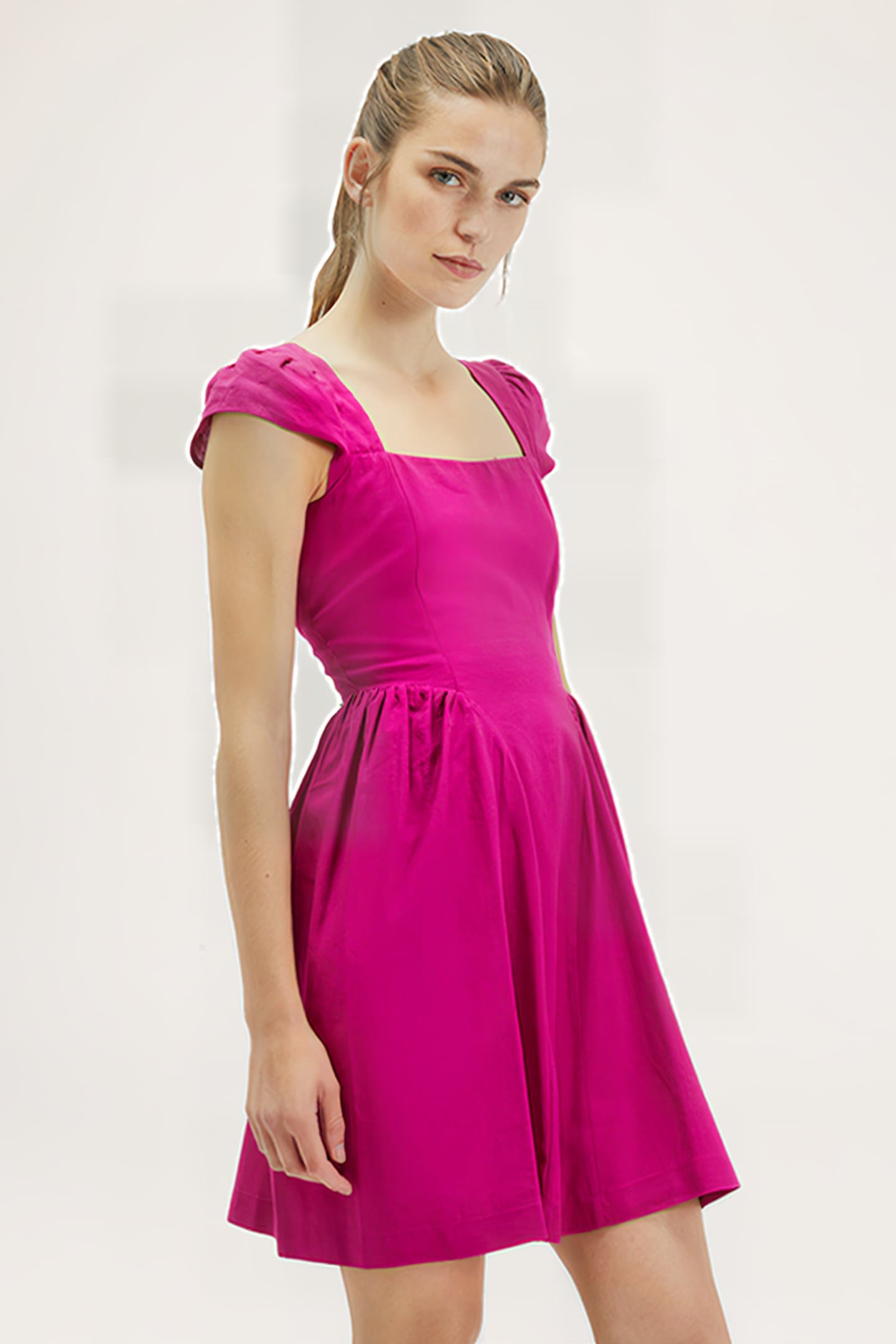 LINEN BLEND MINI DRESS FUCSIA 1