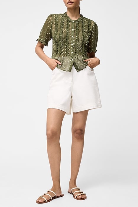 POLKA DOT SHORT SLEEVE RUFFLE TOP SZ18 KHAKI/SUMMER 2