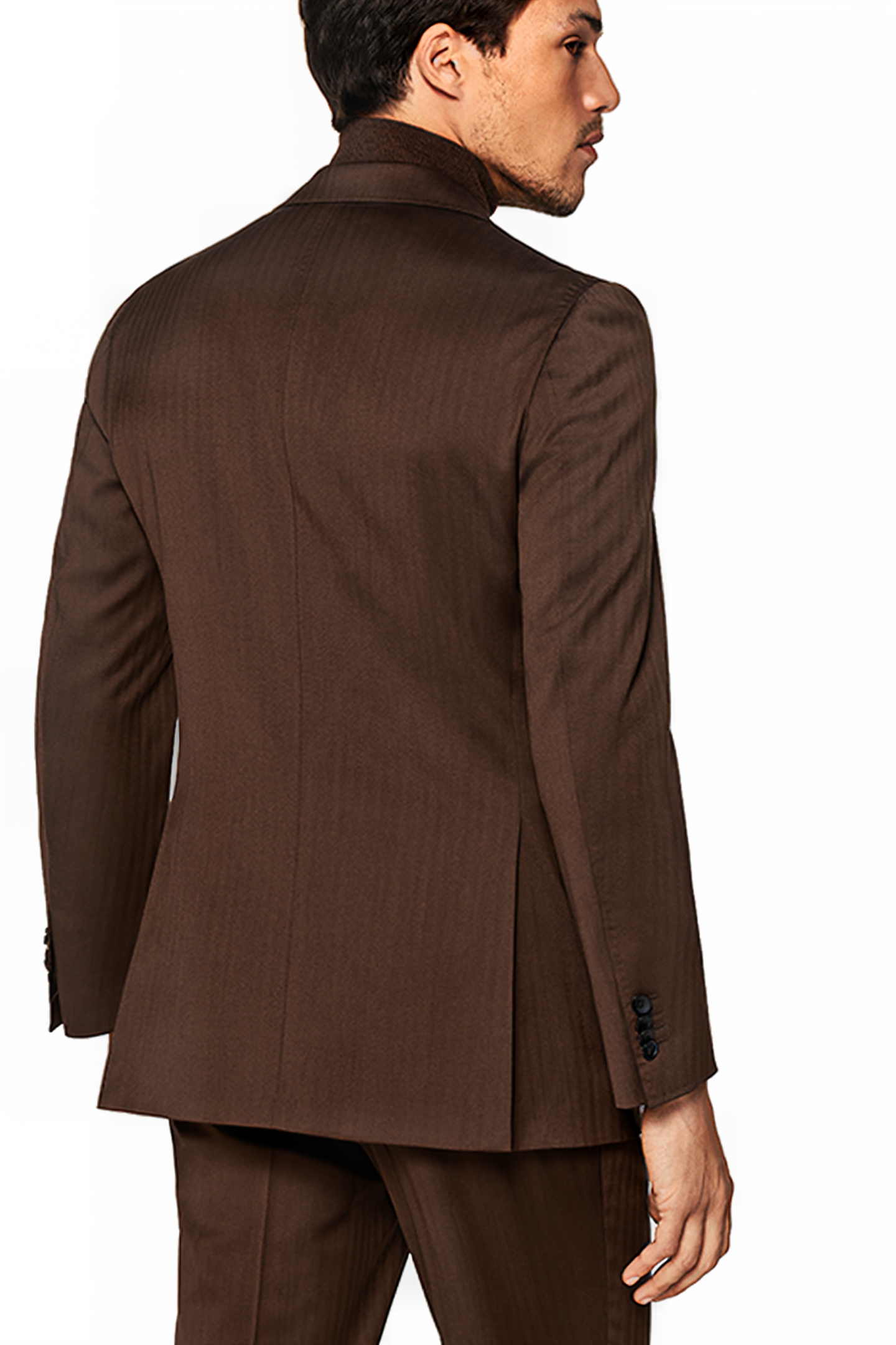 DARK BROWN HERRINGBONE TAILORED FIT HAVANA SUIT 3