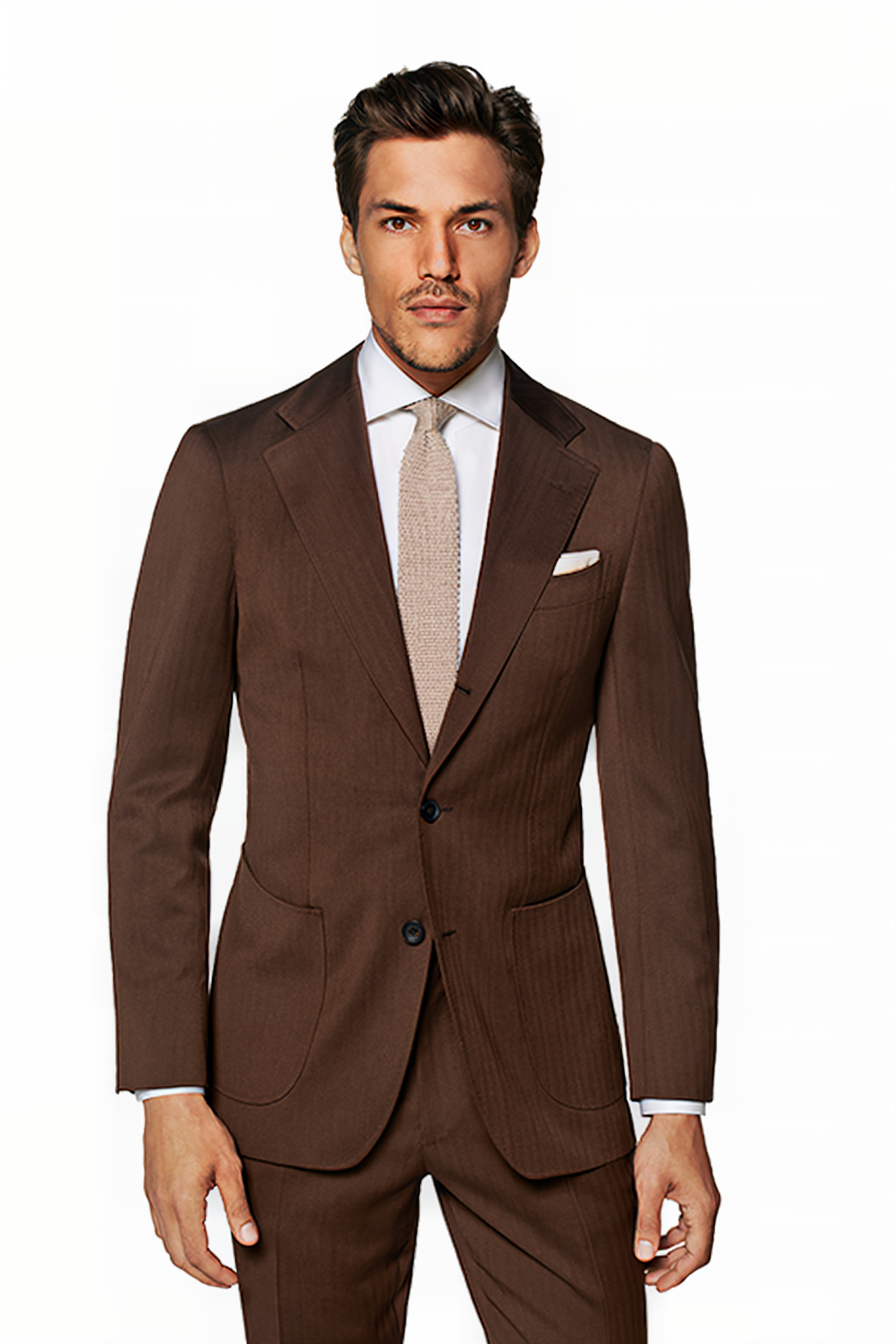 DARK BROWN HERRINGBONE TAILORED FIT HAVANA SUIT 2