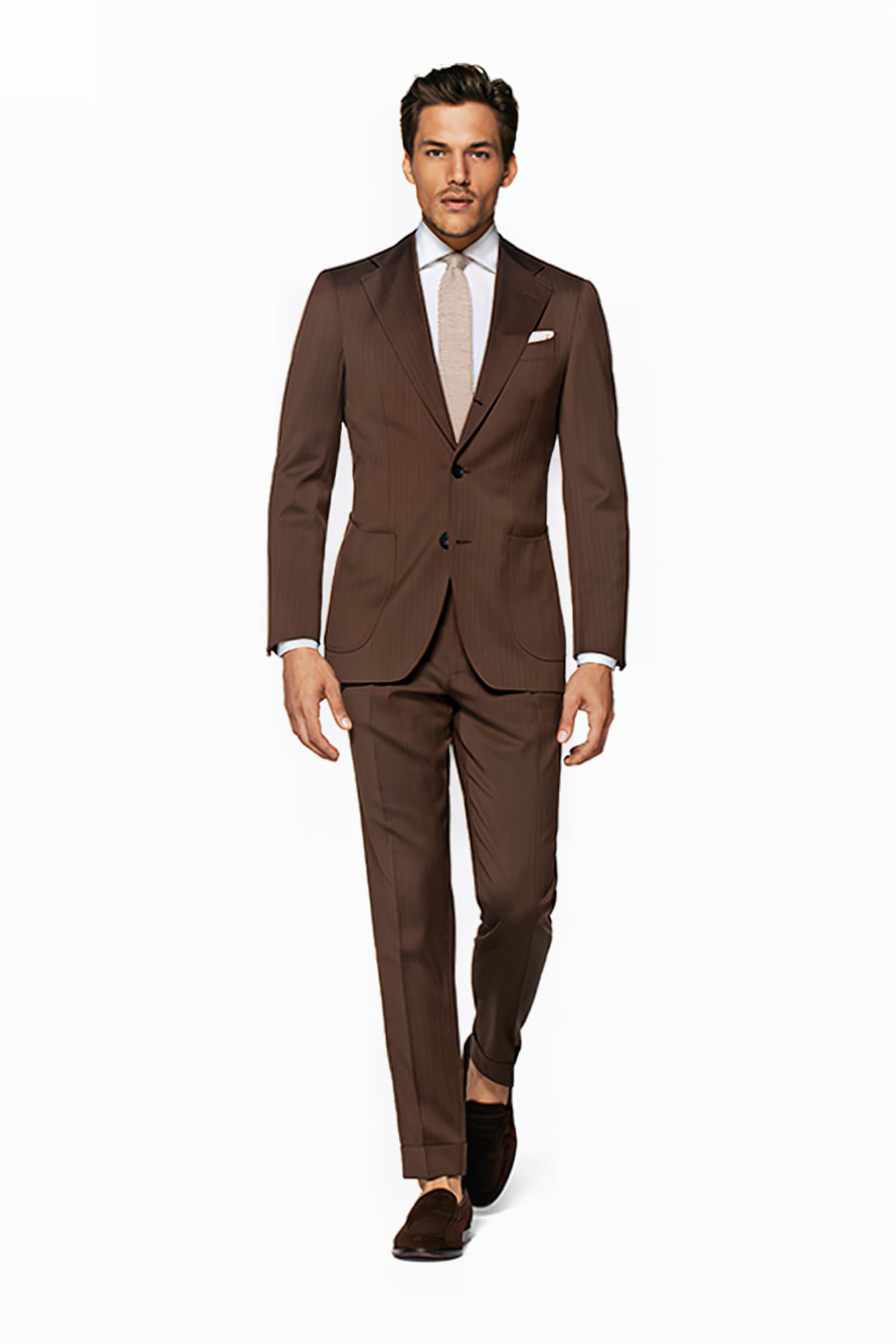 DARK BROWN HERRINGBONE TAILORED FIT HAVANA SUIT 1