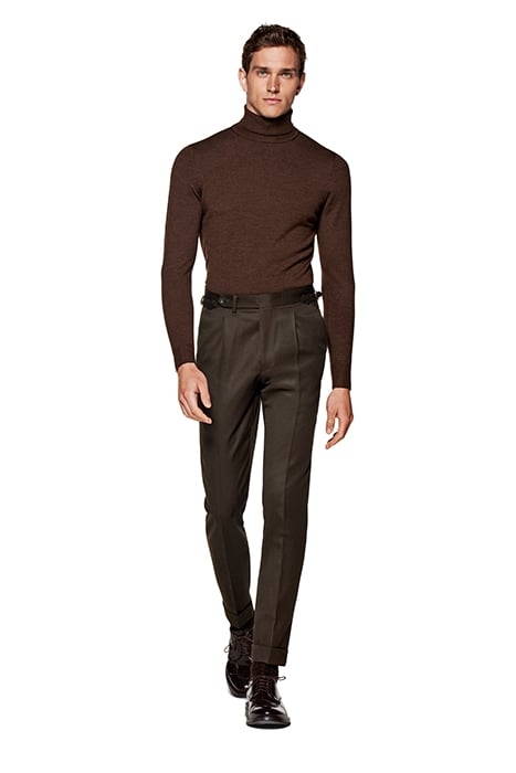 DARK BROWN SLIM LEG TAPERED TROUSERS 4